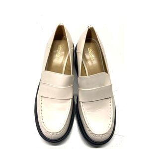 $175 Michael Kors "Rocco" White Heeled Loafer Block Heels Women 9.5